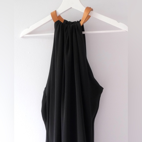 & Other Stories Draped Black Halter Dress with Leather Collar - Picture 3 of 4